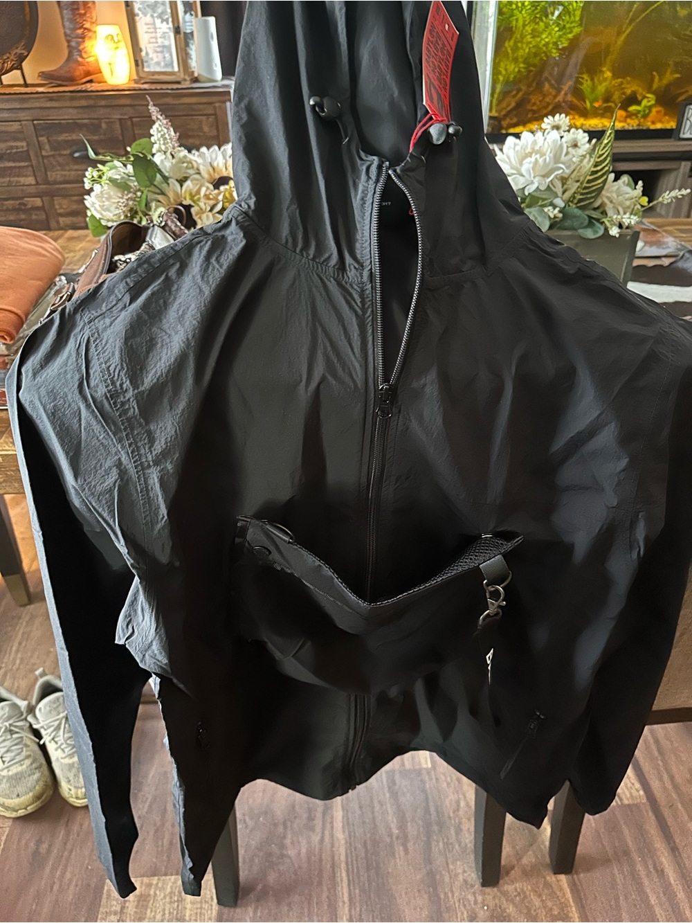Men's Black Hooded Utility Jacket with Front Pouch